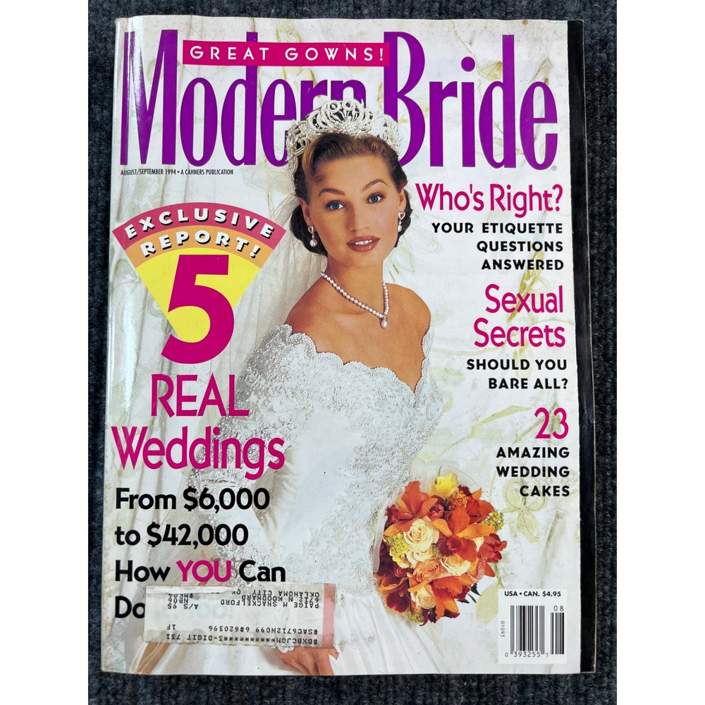 Vintage 90s MODERN BRIDE Magazine August/September 1994 Wedding Gowns Decor Cake